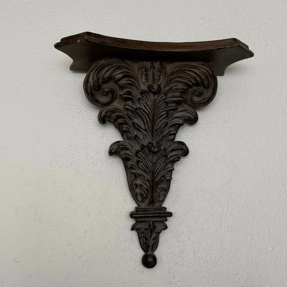 Vintage Style Acanthus Leaf Wall Console Corbel Shelf Brown Resin‎ Sconce 14in